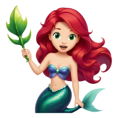 Disney Ariel mermaid singing, red hair flowing, green tail sticker