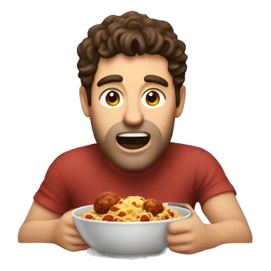 brunette man devouring pasta and meatballs sticker