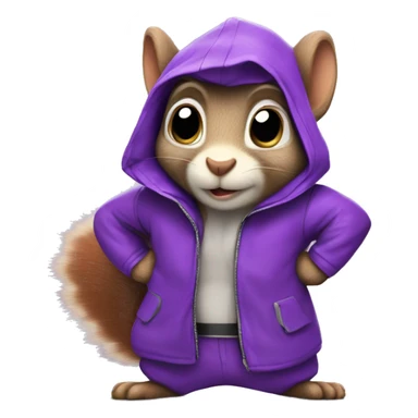 cute cartoon squirrel, wearing a purple super hero jacket with G sticker
