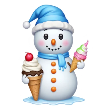 snowman wearing cap with ice cream  sticker
