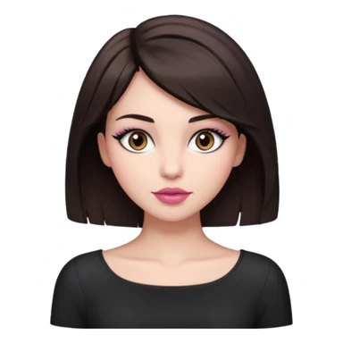 my hair is dark brown almost black, reaching my waist. the haircut is wolfcut, pretty lasher hut not thick. slightly pink lips. sticker