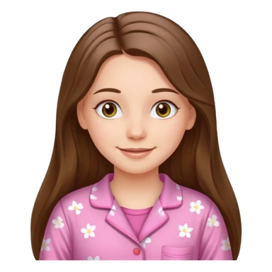 happy white long brunette hair girl with hazel eyes and in pink pajamas sticker