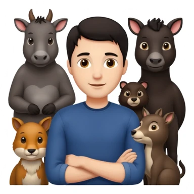 GRANJERO PIEL CLARA Y PELO OSCURO CON ANIMALES A SU ALREDEDOR QUE SEA HOMBRE sticker