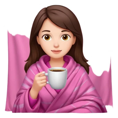 Brunette girl in pink blanket drinking coffee sticker