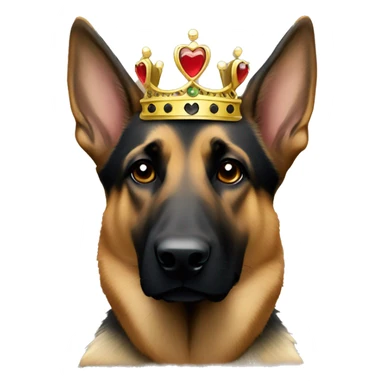 A black and tan German Shepherd wearing a crown sticker