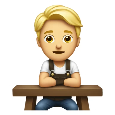 a blond man sitting on a stool and wondering, staring upwards while looking worried  sticker