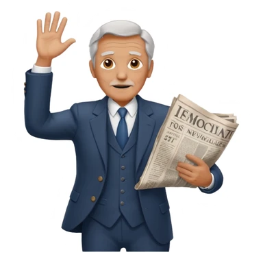 rear-facing old man in a suit throwing a rolled-up newspaper to his left sticker