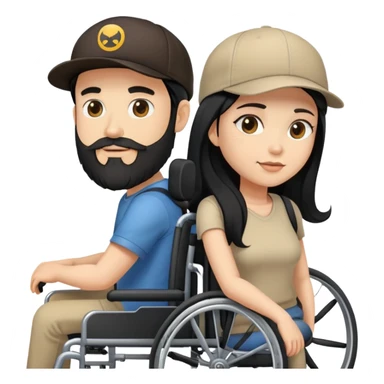 Beige skin man with a beard and cap in a wheelchair and a dark brown skin woman with long black hair in a wheelchair  sticker