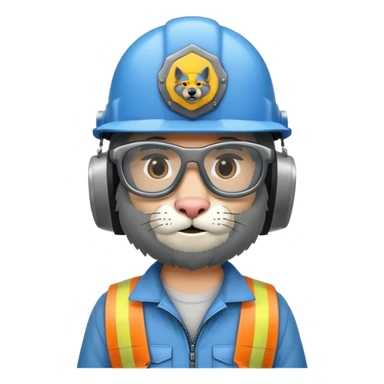 un lobo constructor con casco y lentes de seguridad sticker