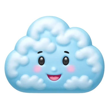 3D render of Cotton Candy Cloudh, made entirely of dessert materials, glistening sugar crystal texture, fluffy spun sugar texture in pastel blue, delicious confectionery aesthetic, Apple emoji style, isolated on white background --v 6.0. sticker