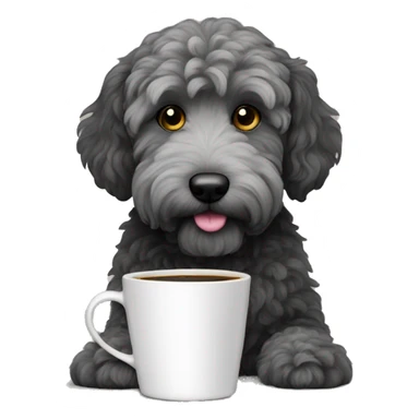 Black and gray goldendoodle dog with coffee cup  sticker