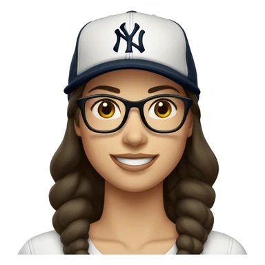 Brunette women smile with glasses New York Yankees cap sticker