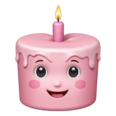 heart shaped birthday cake, pastel pink color, with one candle, kawaii cute face sticker