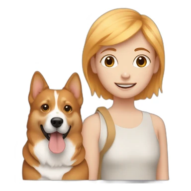 blond girl with ginger boy and a corgi dog sticker
