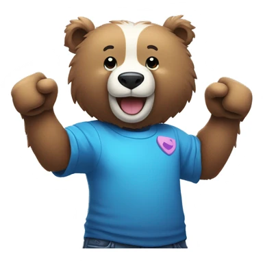 Colorful blue bear who’s very happy and holding a ps5 controller in one hand and giving a fist bump with the other.  sticker