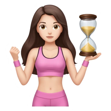 white brunette girl long hair with hazel eyes in light pink workout with hourglass figure sticker