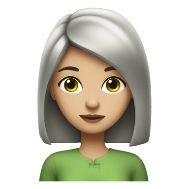 A girl with dark brown hair, green eyes and a snub nose sticker