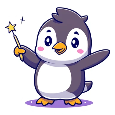 cute penguin casting a magic spell with a starry wand sticker