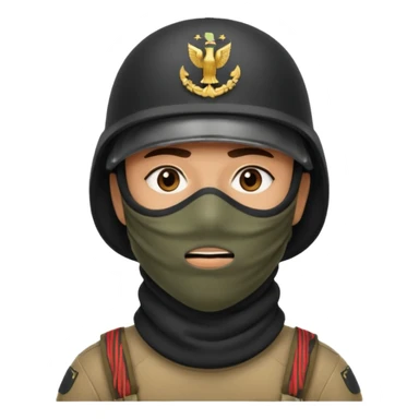 
an Iraqi soldier with a serious face, wearing a helmet and a balaclava covering his mouth sticker