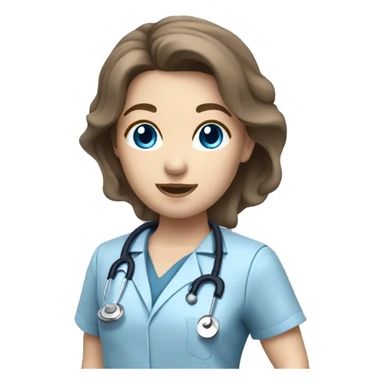 female doctor with brown hair blue eyes pale skin blue stethoscope and grey scrub top sticker
