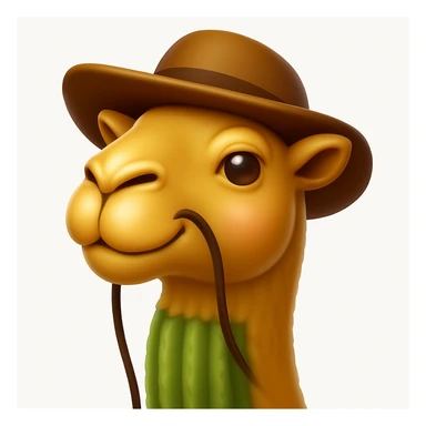 Make a camel emoji exactly like the reference image, in iOS emoji style. Same face, neck, and expression, smooth and shiny. Add a slight blush to the cheeks. sticker