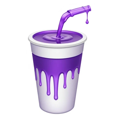 a white styrofaom cup with purple liquid that is tipped over with the liquid slightly pouring out sticker