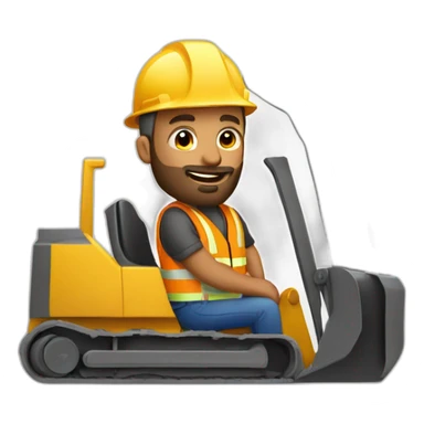 construction worker with a beard in bulldozer from bird perspective sticker