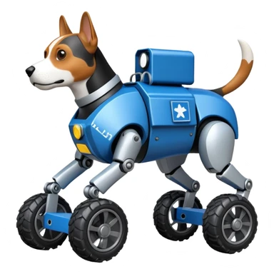 Very fast  jumping riot police Boston Dynamics police robotic beagle Sherlock Holmes robodog with large off-road wheels for feet  sticker