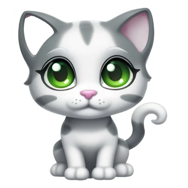 ethereal cute white and dark grey with green eyes cat littlest pet shop lisa frank style sticker