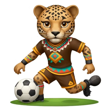 jaguar realista mexicano con vestimenta azteca que juega futbol sticker