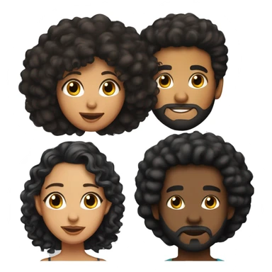 A lightskin guy with beard only on his jawline with a medium afro black hair and a fair skinned latina with wavy black hair kissing sticker