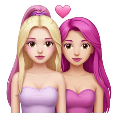 gorgeous pale girl with long magenta hair latina makeup next to a gorgeous blonde girl with blonde hair brown eyes and a light pink heart above them both wearing tube tops sticker
