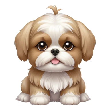 Cinematic Cute Shih Tzu Portrait Emoji, Head playfully tilted with large, sparkling eyes and a fluffy, endearing fur in gentle, pastel tones, simplified yet irresistibly charming, highly detailed, glowing with a warm, cuddly radiance, high shine, radiating affectionate and joyful energy, styled with a soft, playful outline, capturing the essence of a cute Shih Tzu that seems destined to charm everyone in its path! sticker
