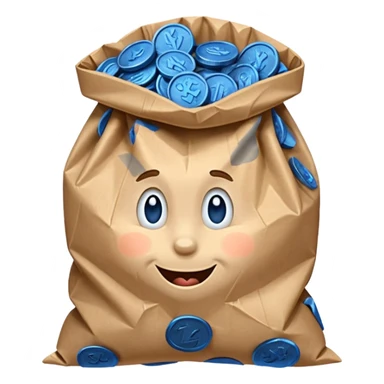 brown bag of blue coins sticker