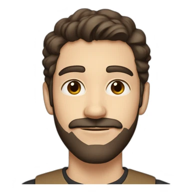 A young Caucasian man with dark brown eyes, almond-shaped eyes, short dark brown hair, and a small dark brown beard with a more prominent mustache. sticker