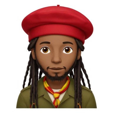 Black man with long tied-back black dreadlocks, red beret, reggae fashion sticker