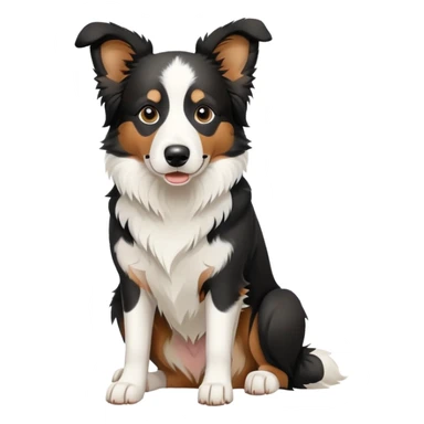 Sitting Border Collie dog with only one black ear, the other ear is white, emphasized asymmetrical ear coloring sticker