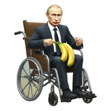furious vladimir putin monke holding a banana rides golden toilet wheelchair sticker