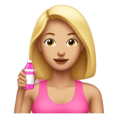 create a blonde woman in gym clothes holding a pink bottle in her hand sticker