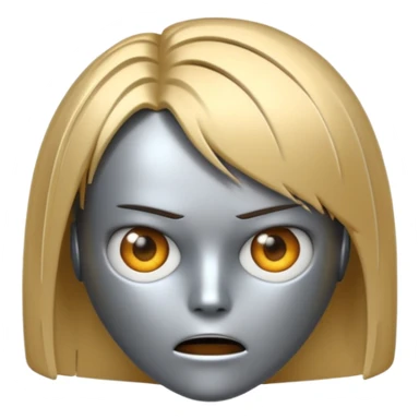 Robot emoji with angry facial expression, make it look comically robotic (closer to Robot than Human), it should have human-like hair, in a short tapered asymmetric bob shape sticker