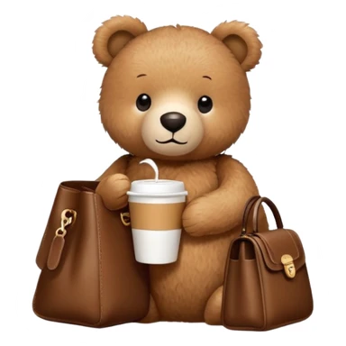 Teddy bear with longchamp bag and coffee sticker