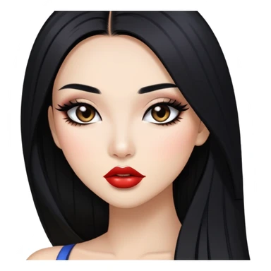 baddie with Asian and Latina features, long straight black hair, glamour makeup, white skin sticker
