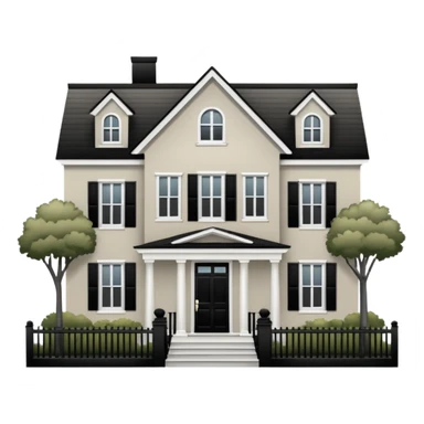 greige colonial house with black shutters and black front door and black railings. sticker