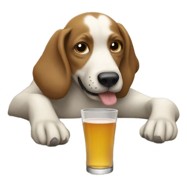 A dog drinking with a Stanley  sticker