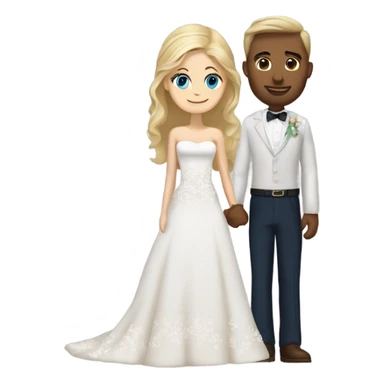 Pretty blonde hair and blue eyed bride holding hands with brown haired brown eyed groom sticker