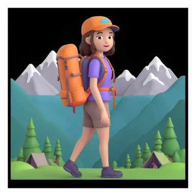 girl back packing mountains in background, close up pose sticker