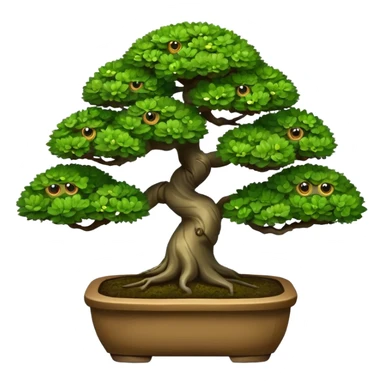 bonsai tree with cheerful eyes emoji style sticker