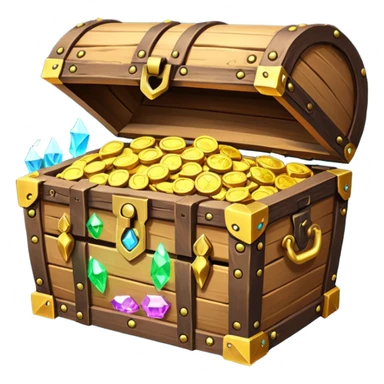 unlocked treasure chest glowing from the inside coins ,gems, RPG game style sticker