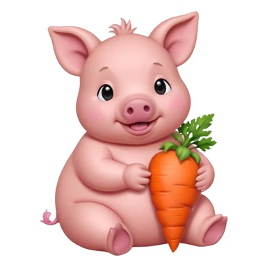 Baby Sitting Piglet – chubby piglet sitting down holding a toy carrot sticker