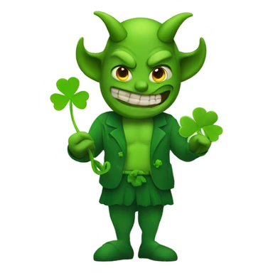 Demon holding a four leaf clover sticker